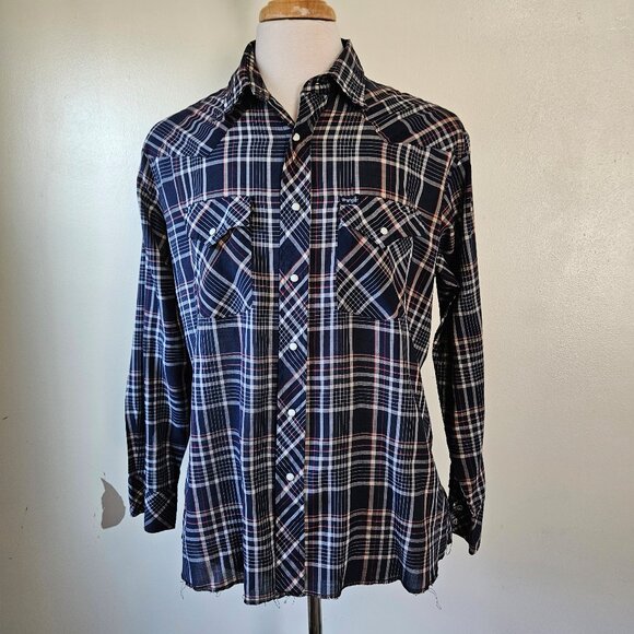 Wrangler Other - Vintage 80s Wrangler Western Plaid Pearl Snap Shirt L